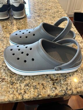 CROCS Mens Gray Slip-On Clog with White & Blue Trim